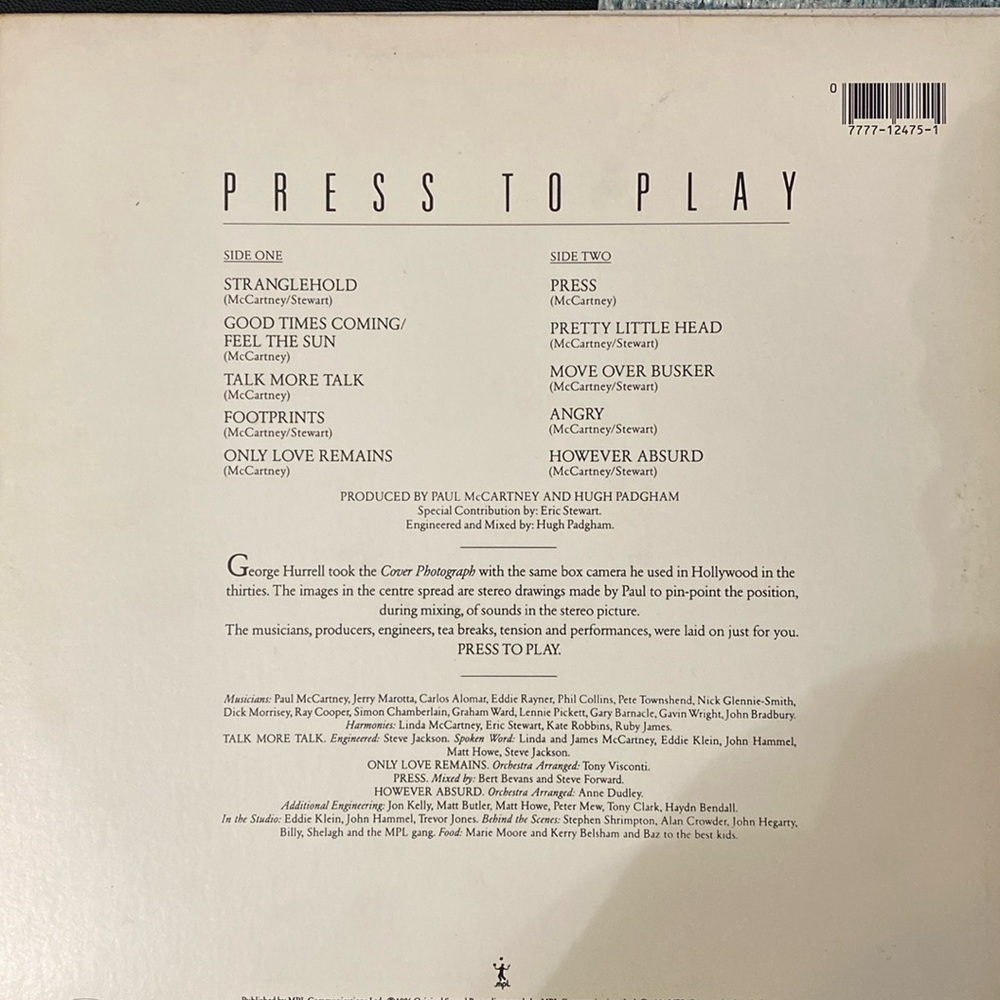 Paul McCartney - Press to play - 1986. Capitol Records Vinyl Record - Picture 2 of 9
